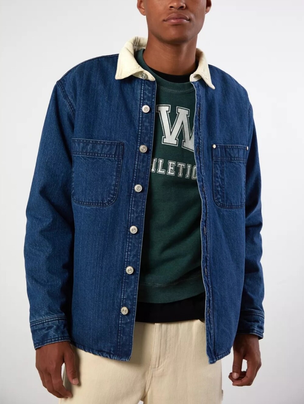 Urban Outfitters BDG 90s Blue Fleece Sherpa Lined Denim Corduroy Shirt Jacket